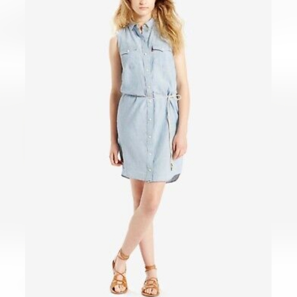 New Levi's Iconic Women's Medium Belted Sleeveless Denim Dress 100% Cotton NWT